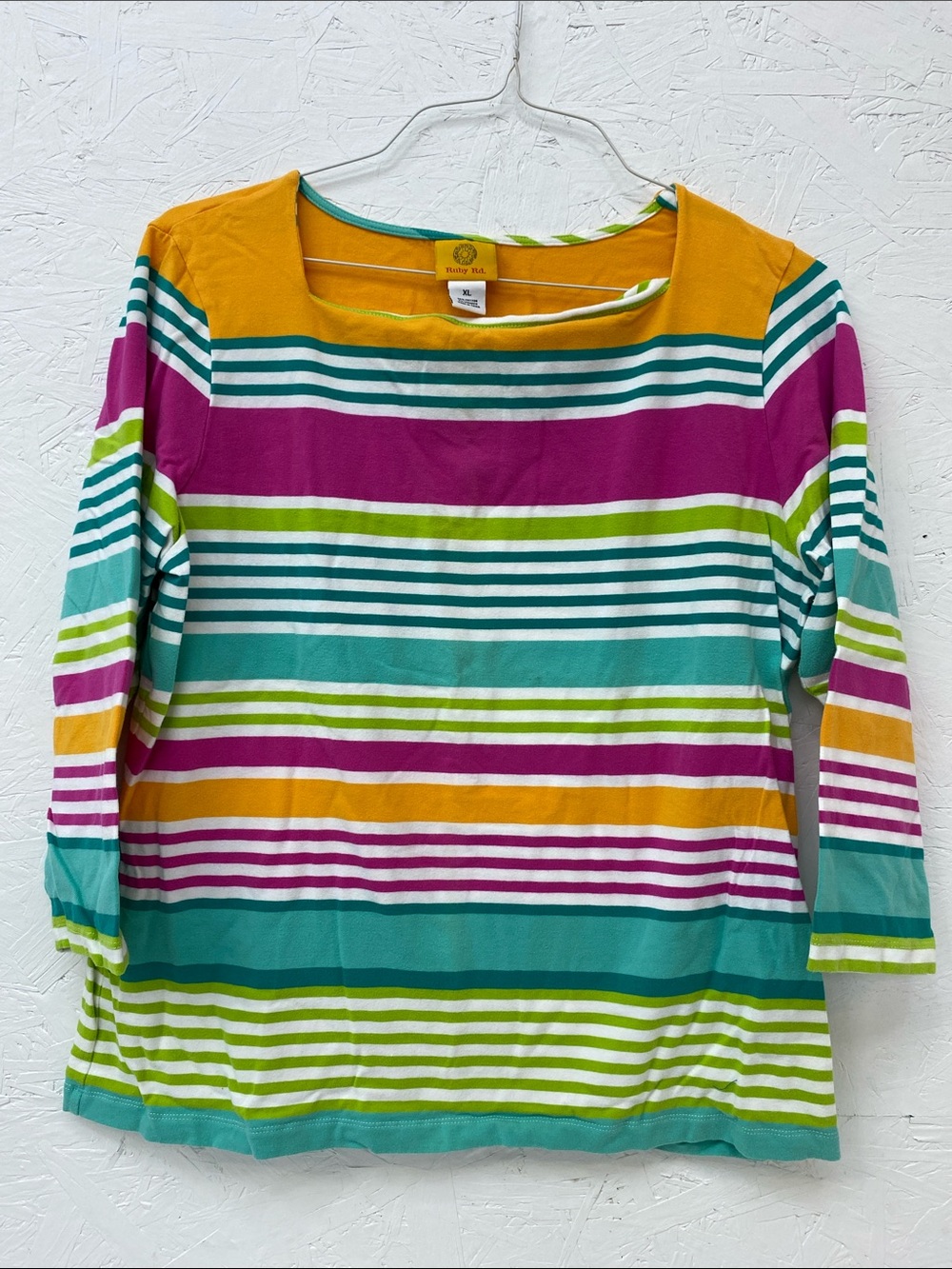Ruby Rd. Multicolor Striped Long Sleeve Top - Teal, Magenta & Mustard